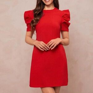 SHEIN Red Puff Sleeve Mini Dress